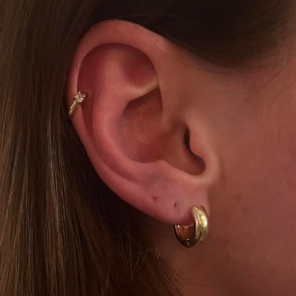 Chunky Gold Huggie Hoops - Picture 4 of 6